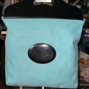 Gucci vintage Blue Suede and Black tote Bag